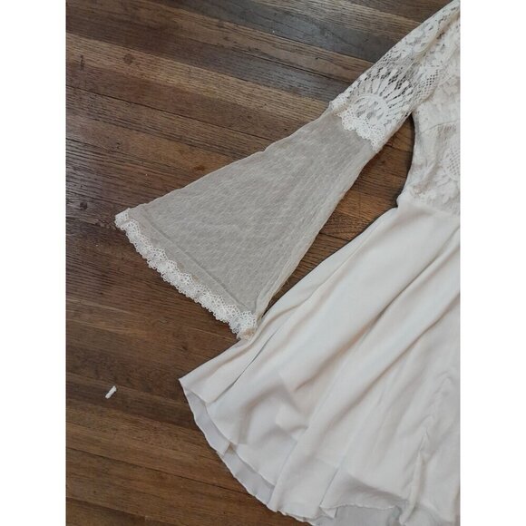 Womens Size Small Boho Hippie Fairy Cottagecore Flare Sleeve Mini Dress White - Picture 15 of 16